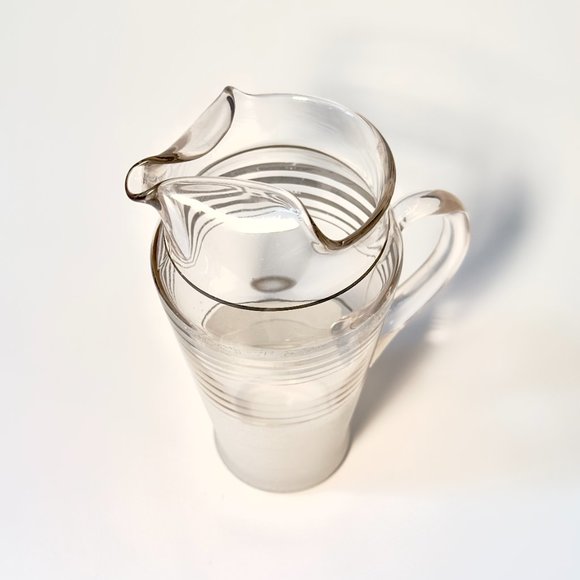 1940'S MACBETH EVANS COCKTAIL PITCHER WITH FROSTED BOTTOM & PLATINUM COLOR RINGS - Picture 6 of 8